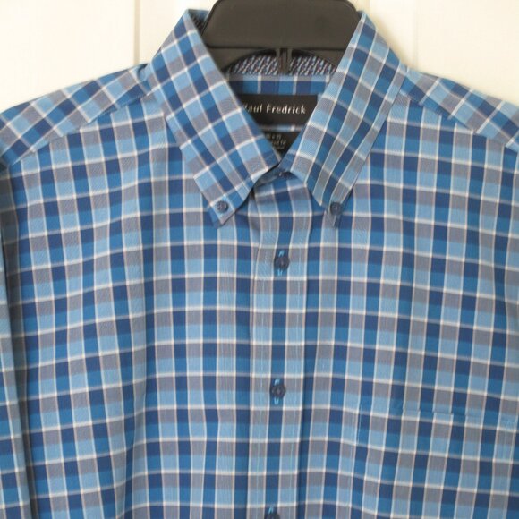 Paul Fredrick Mens L/S Blue Cotton Button-down Dress Shirt NWOT - 16/35 Tailored - Picture 1 of 2
